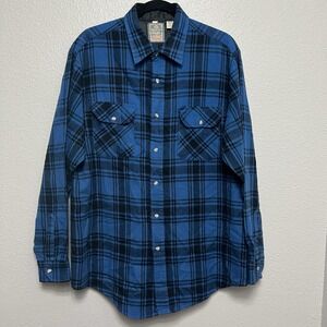 VTG Outdoor Exchange Blue Black Men's Tall L Acrylic Nylon Flannel‎ Shirt